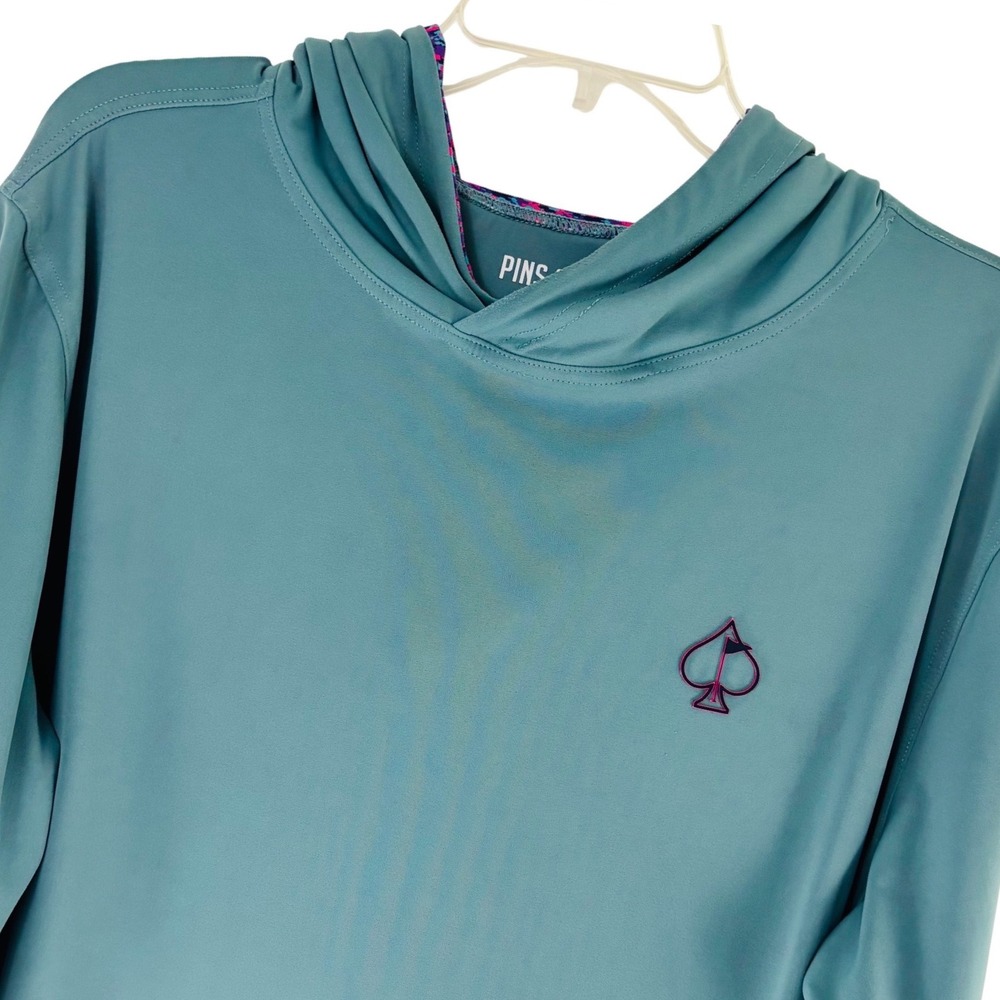 Pins & Aces Mens Golf Performance Hoodie Teal Blue Camo Hood Lining Size Large